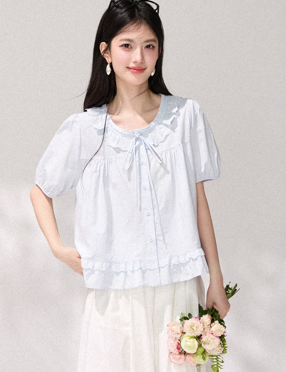 Puff sleeve small shirt all-match shirt for women