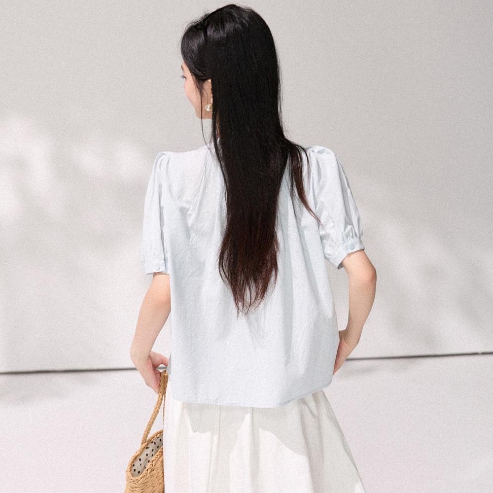 Puff sleeve flowers shirt stereoscopic France style tops