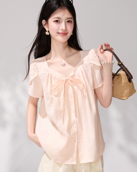 Niche summer shirt short sleeve petal sleeve tops for women