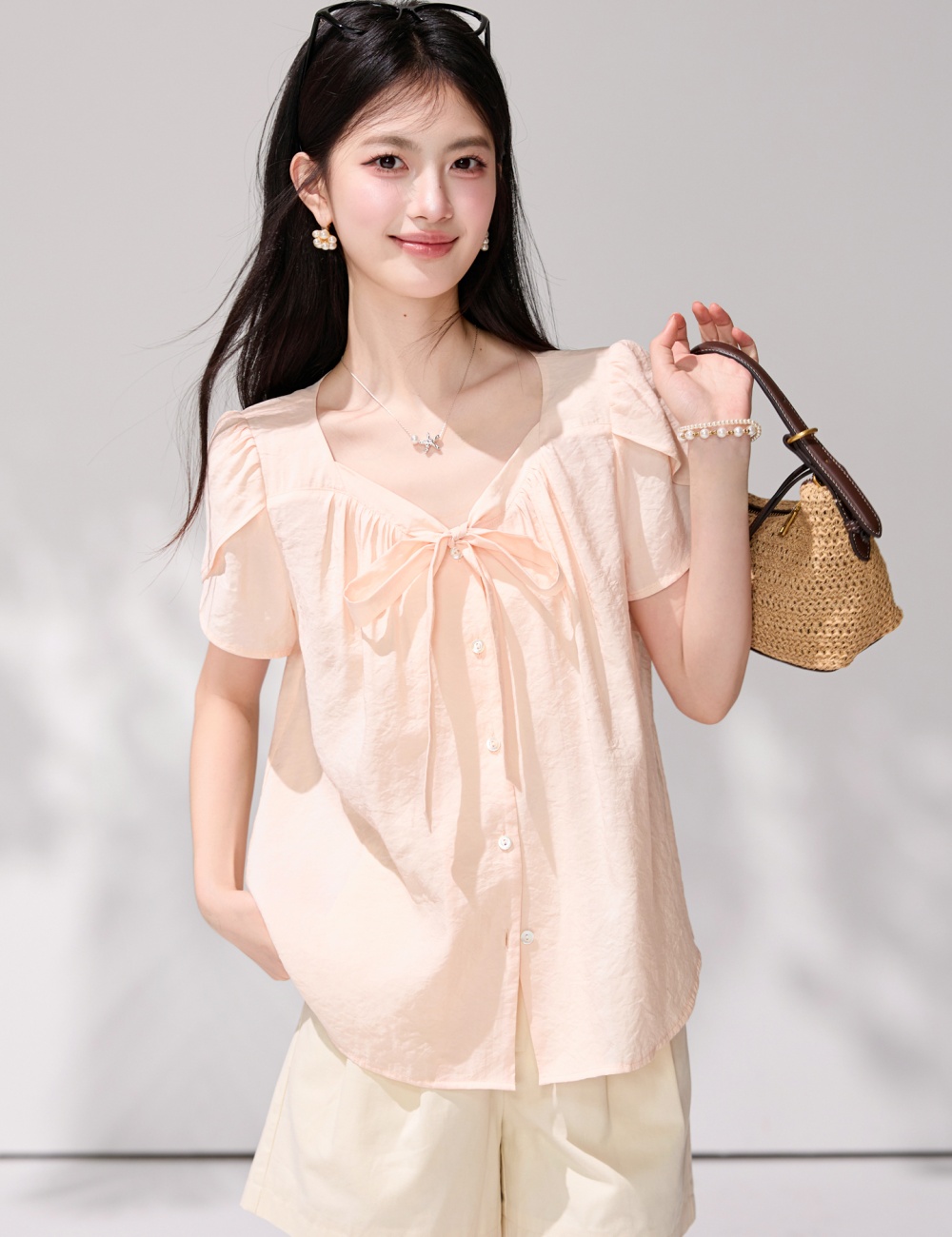Niche summer shirt short sleeve petal sleeve tops for women