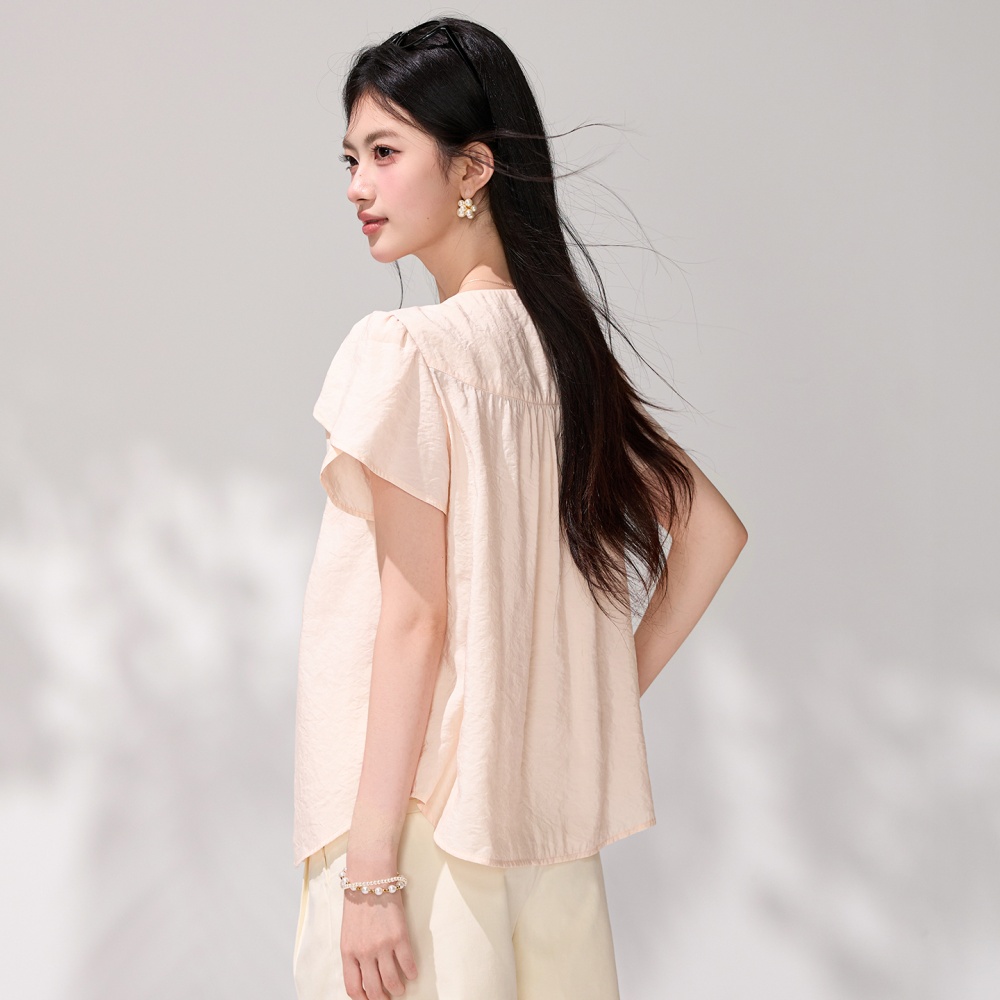 Niche summer shirt short sleeve petal sleeve tops for women