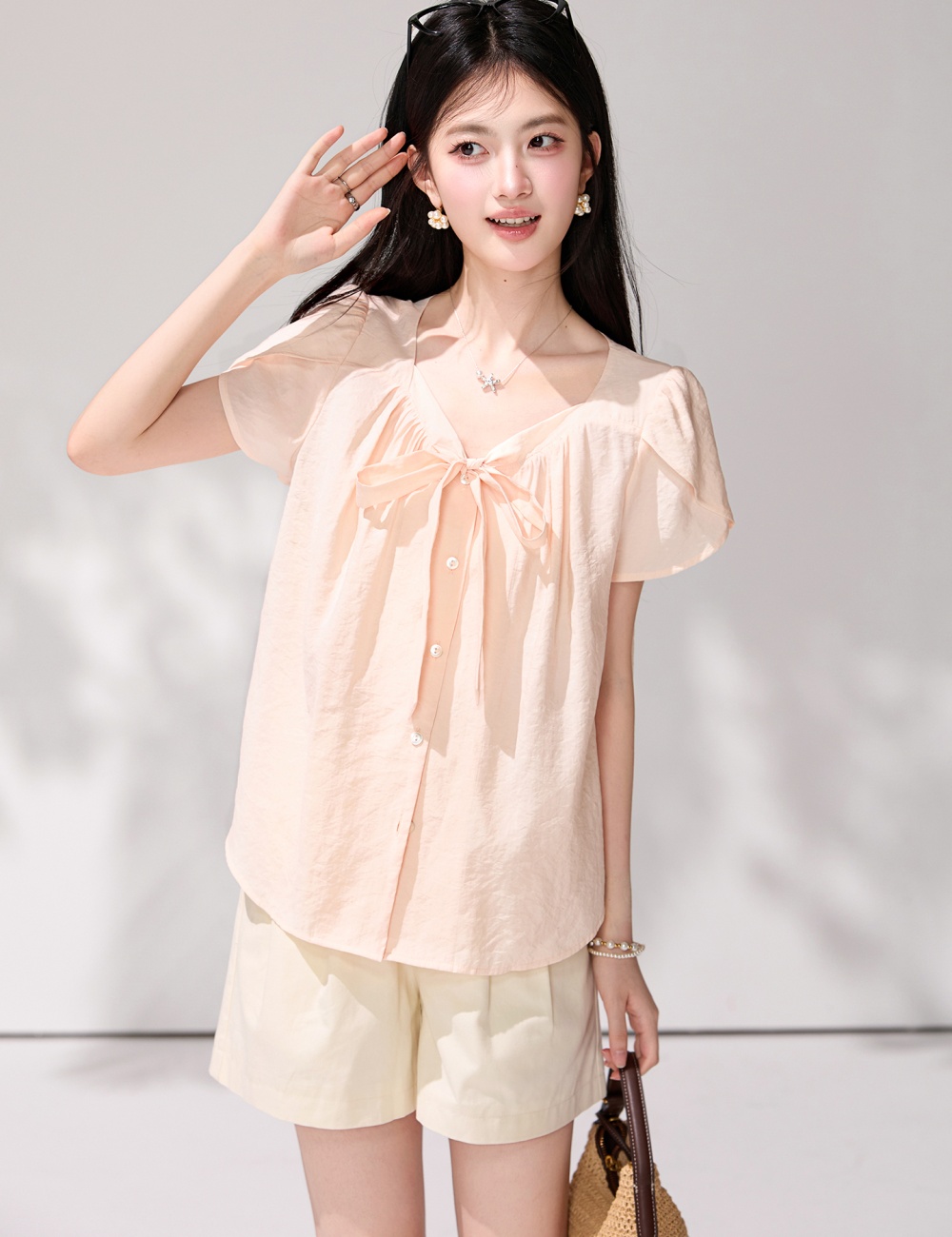 Niche summer shirt short sleeve petal sleeve tops for women