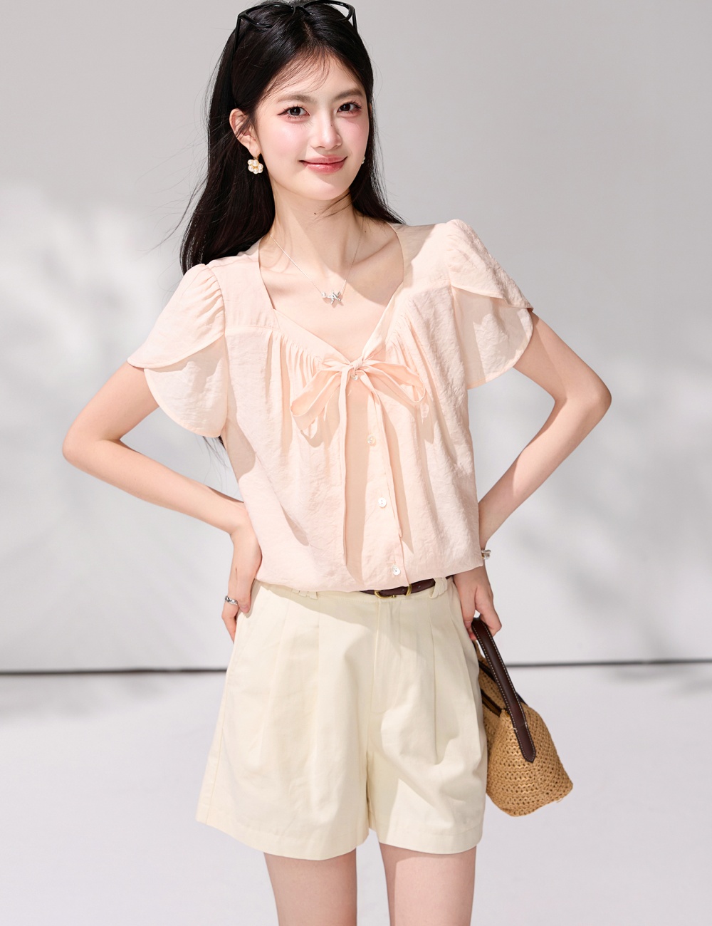Niche summer shirt short sleeve petal sleeve tops for women