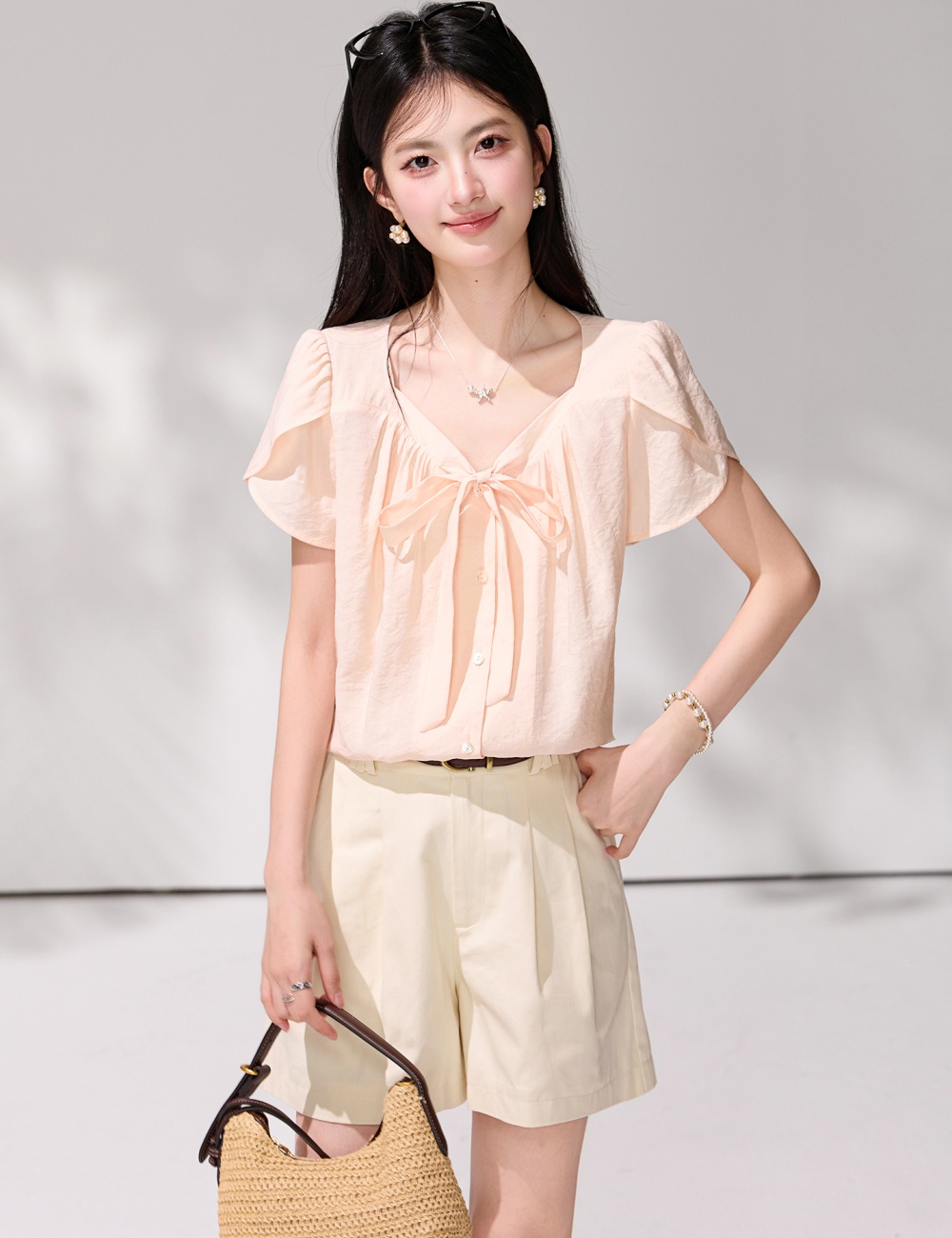 Niche summer shirt short sleeve petal sleeve tops for women