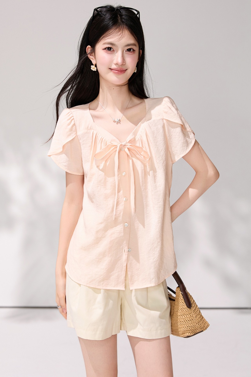 Niche summer shirt short sleeve petal sleeve tops for women