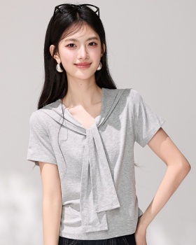 Gray Casual summer shawl simple all-match T-shirt