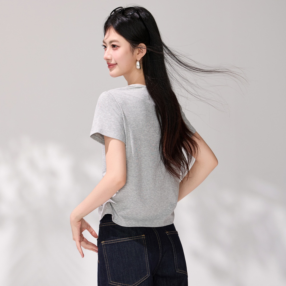 Gray Casual summer shawl simple all-match T-shirt