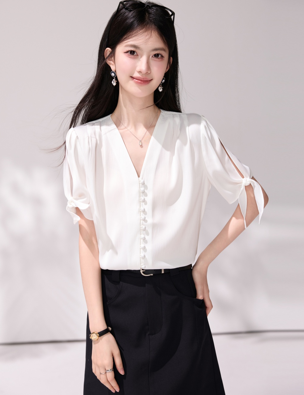 Short sleeve France style shirt loose summer T-shirt for women