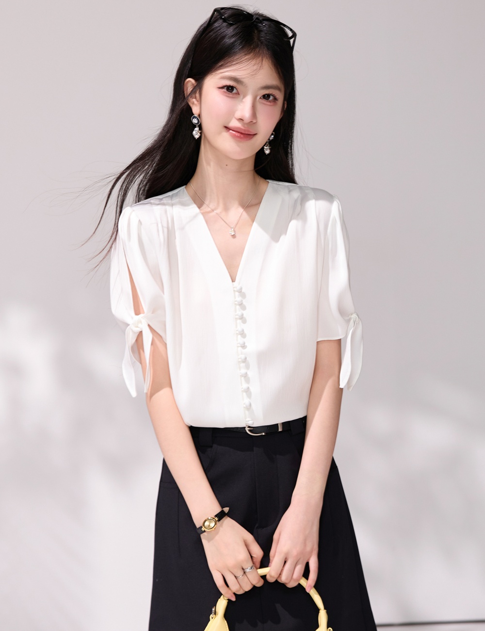Short sleeve France style shirt loose summer T-shirt for women