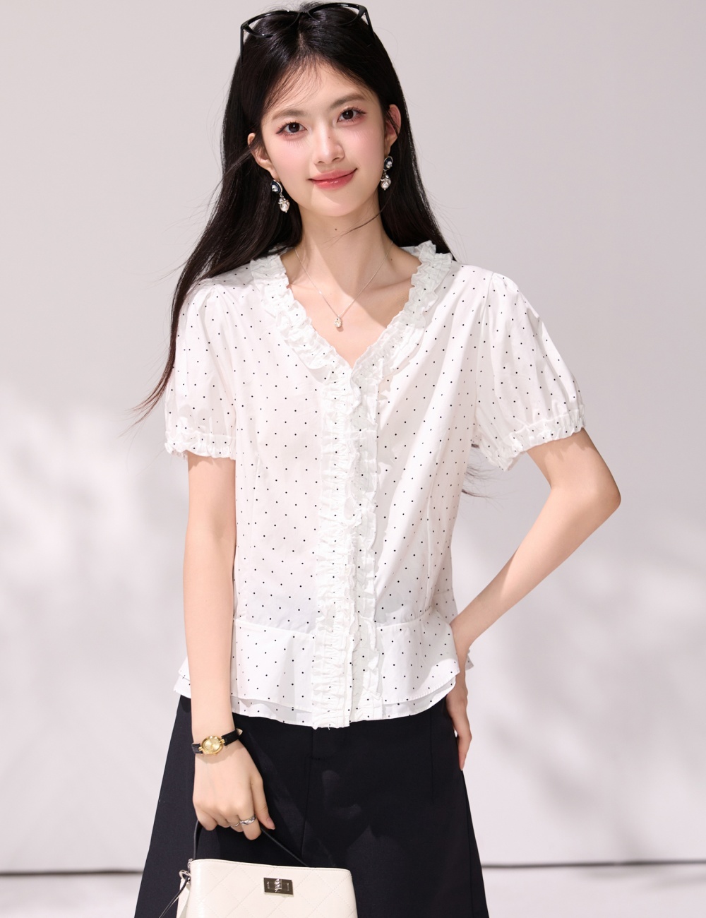 Unique Korean style V-neck shirt summer sweet tops