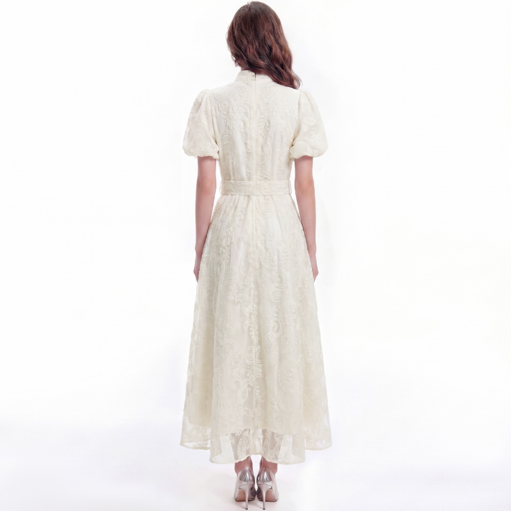 France style short sleeve single-breasted pinched waist dress