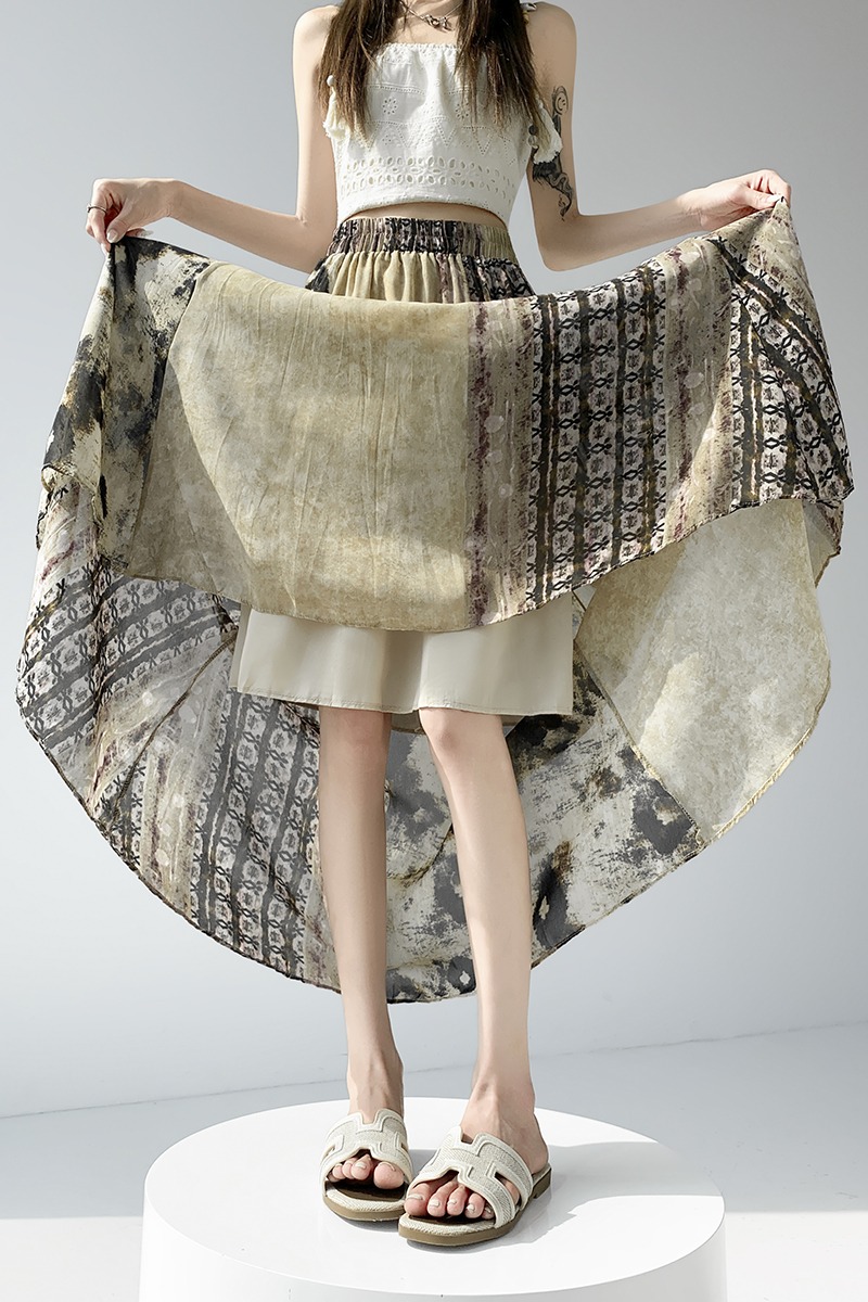 Chiffon pleated long dress A-line summer skirt for women