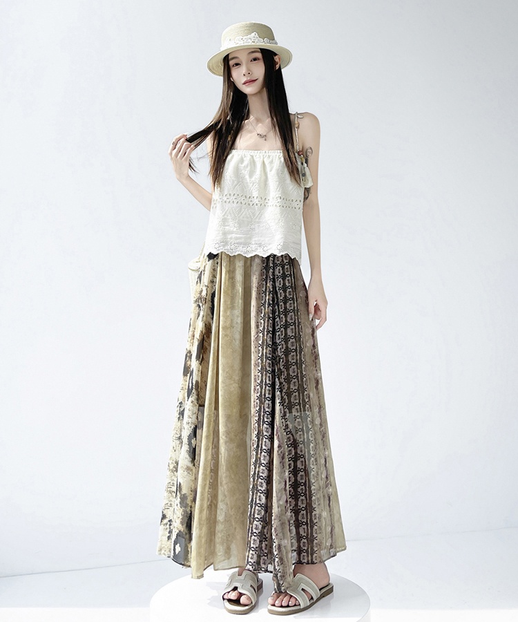 Chiffon pleated long dress A-line summer skirt for women