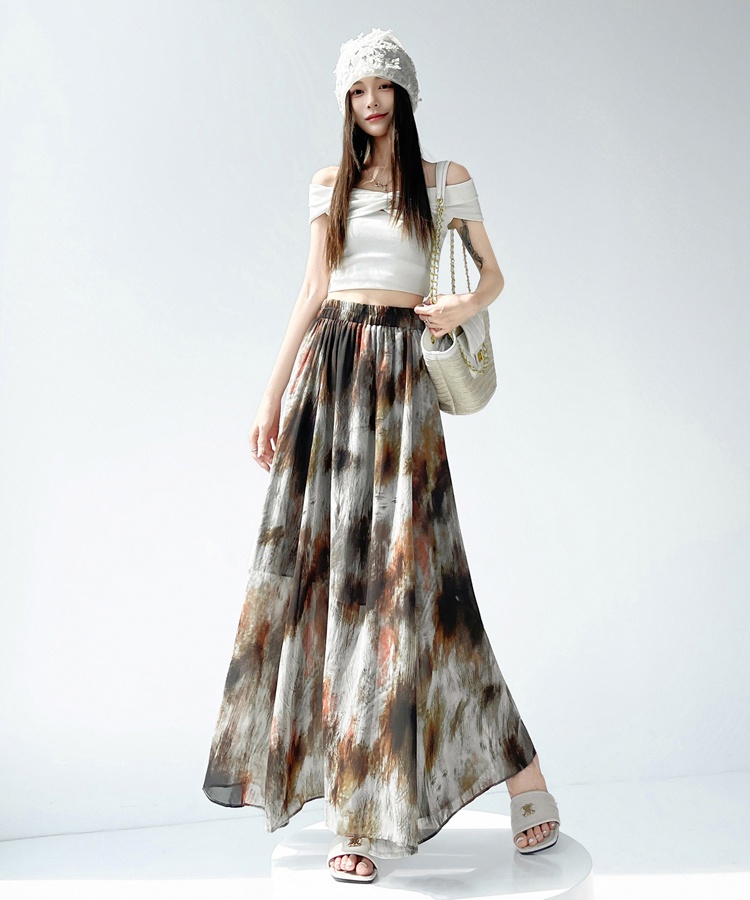 Chiffon pleated long dress A-line summer skirt for women
