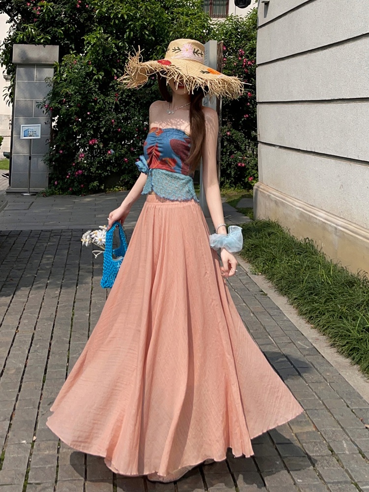 Cotton linen A-line big skirt skirt