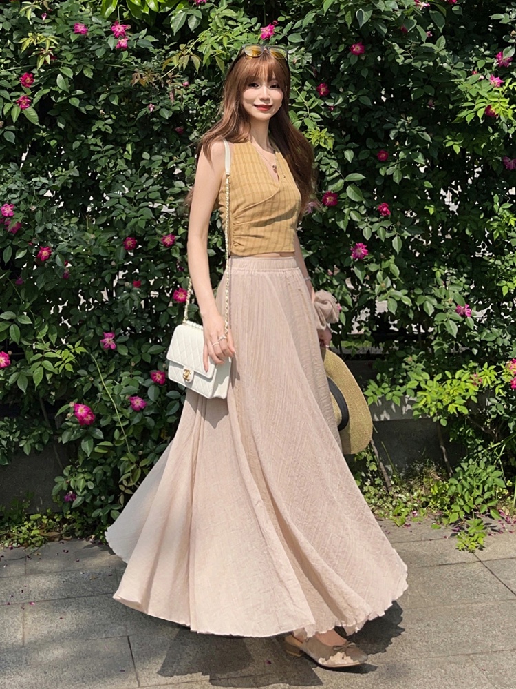 Cotton linen A-line big skirt skirt
