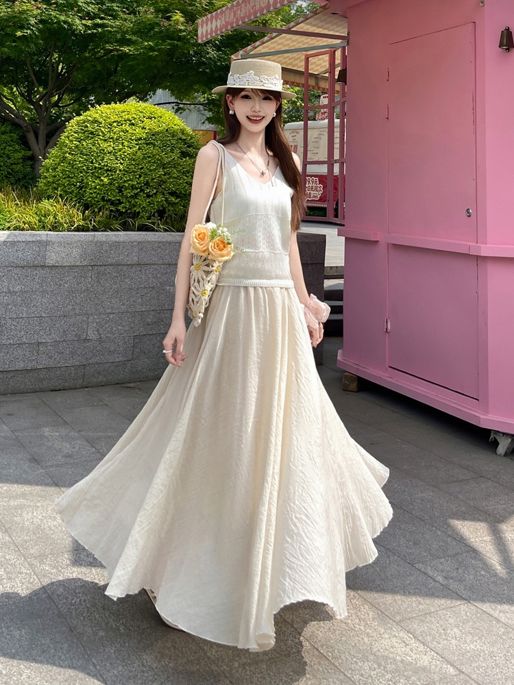 Cotton linen A-line big skirt skirt