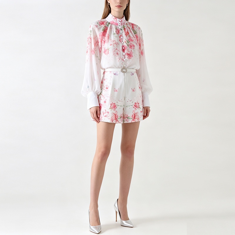 Fashion shorts lantern sleeve tops a set