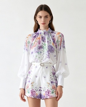 Fashion lantern sleeve shorts wide leg tops a set