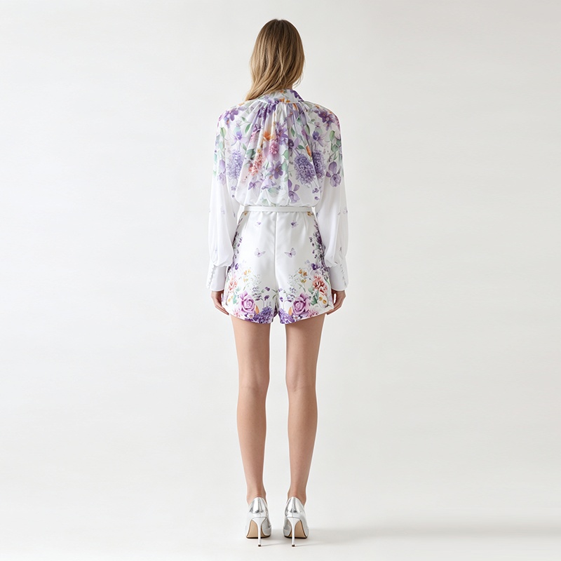 Fashion lantern sleeve shorts wide leg tops a set