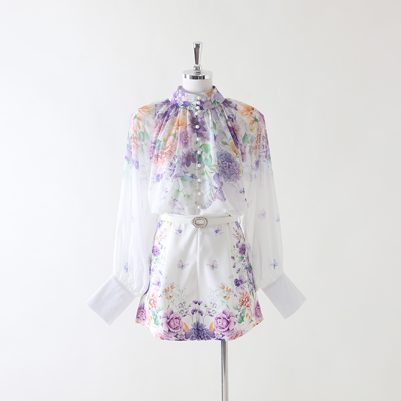 Fashion lantern sleeve shorts wide leg tops a set