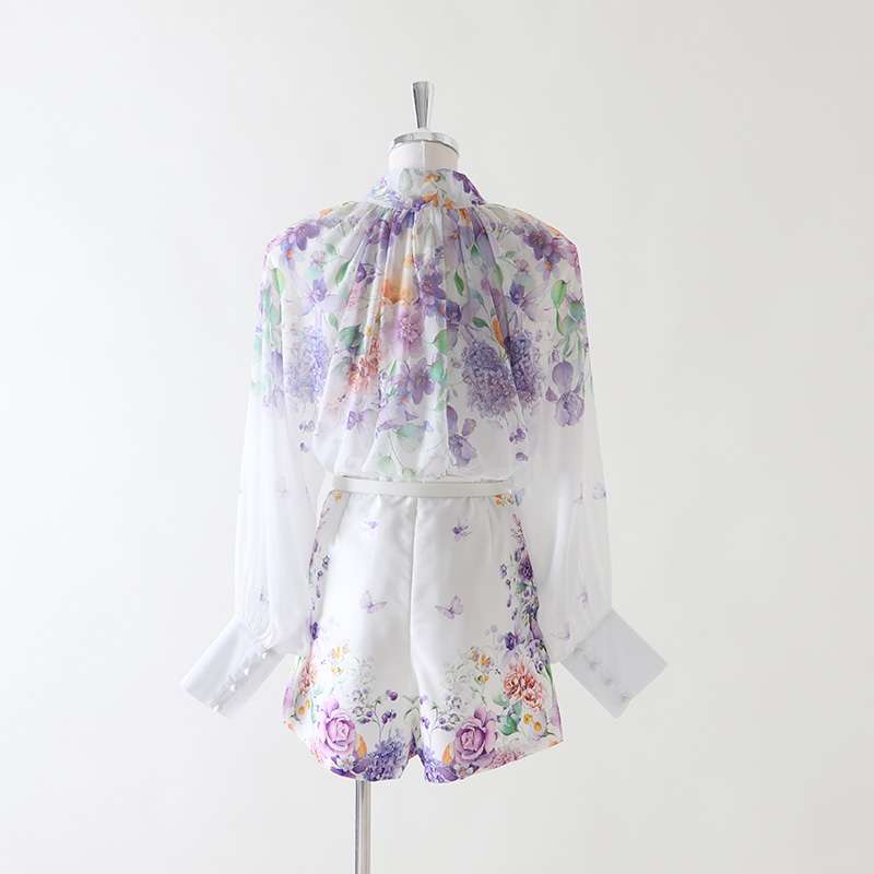 Fashion lantern sleeve shorts wide leg tops a set