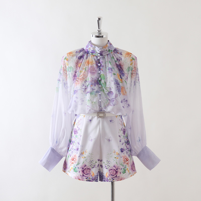 Wide leg high waist tops fashion shorts a set