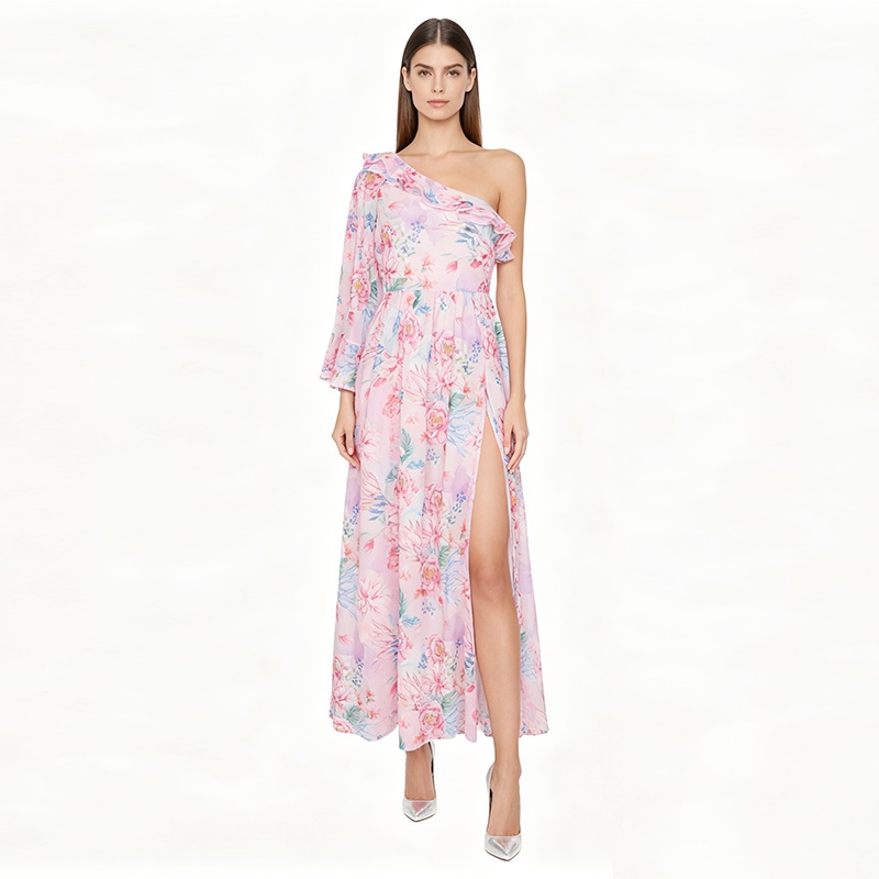 Vacation sloping shoulder spring and summer dress
