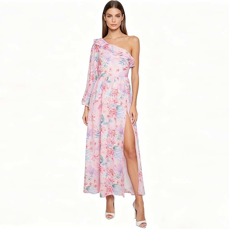 Vacation sloping shoulder spring and summer dress