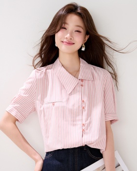 Short sleeve pink stripe small shirt summer unique shirt