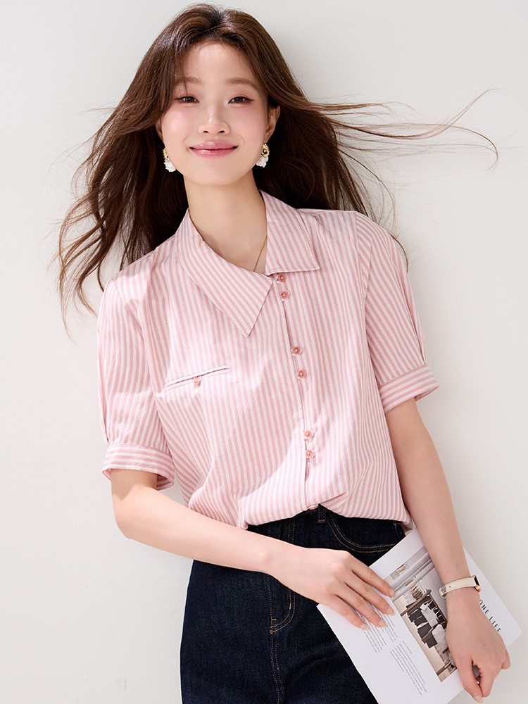 Short sleeve pink stripe small shirt summer unique shirt