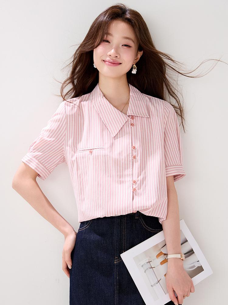 Short sleeve pink stripe small shirt summer unique shirt