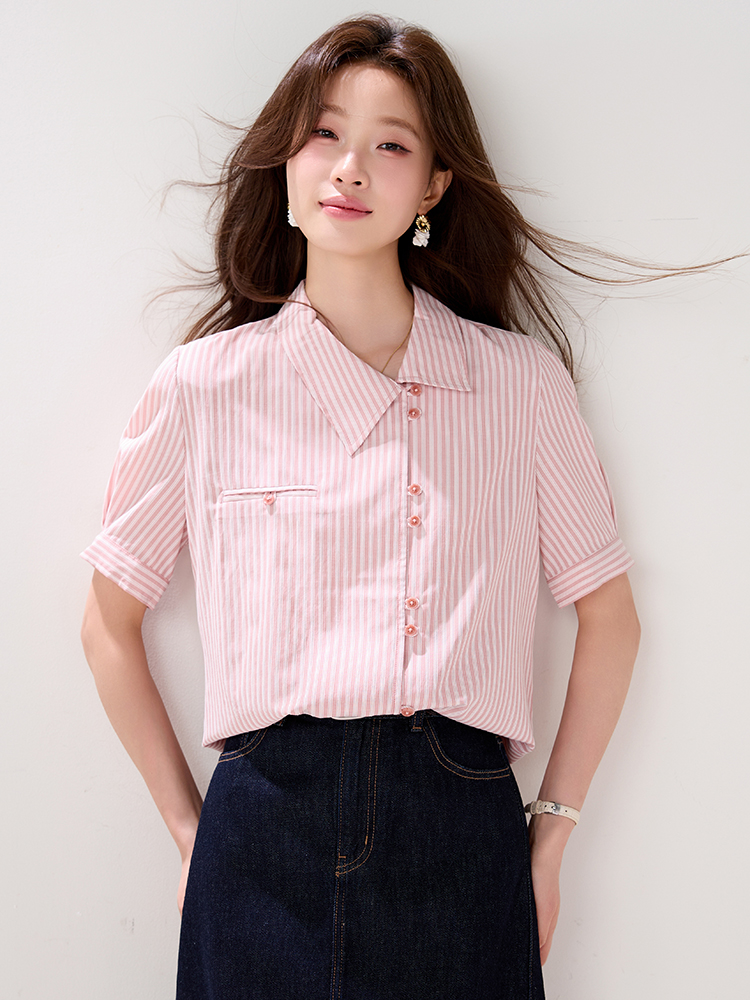 Short sleeve pink stripe small shirt summer unique shirt