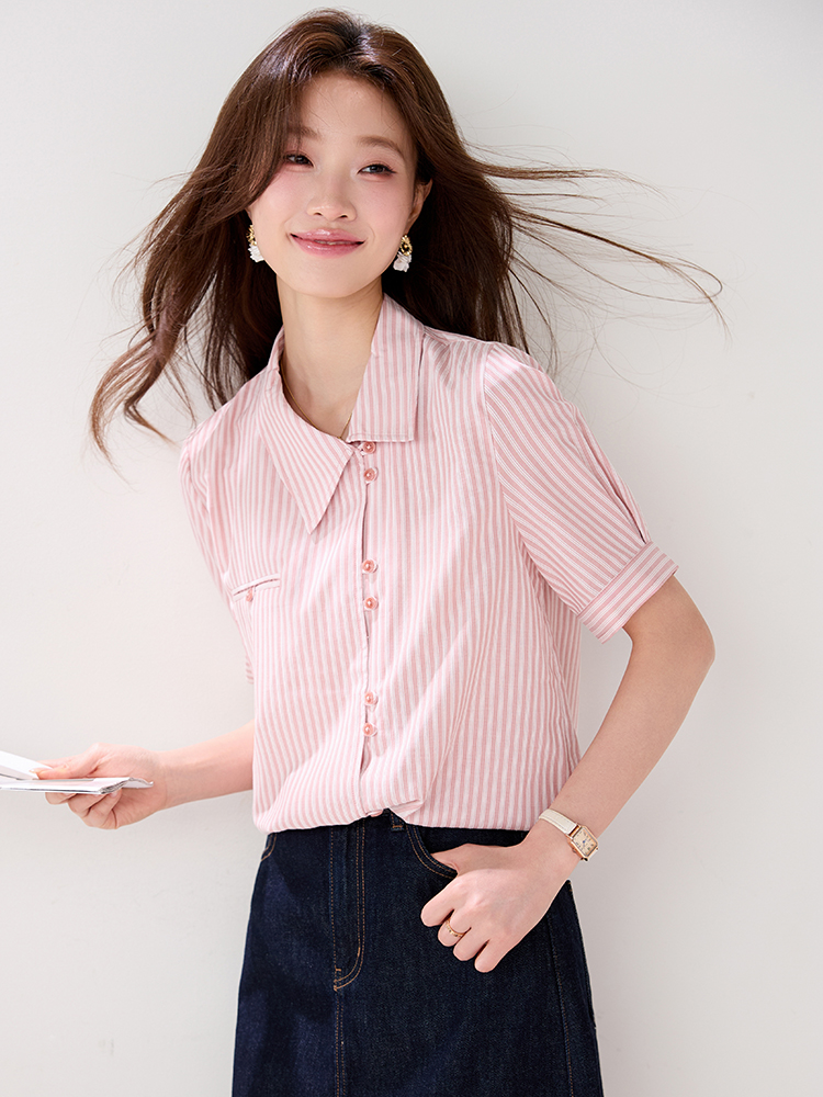 Short sleeve pink stripe small shirt summer unique shirt