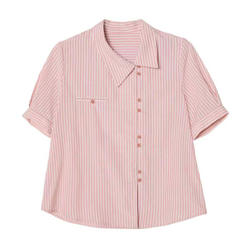 Short sleeve pink stripe small shirt summer unique shirt