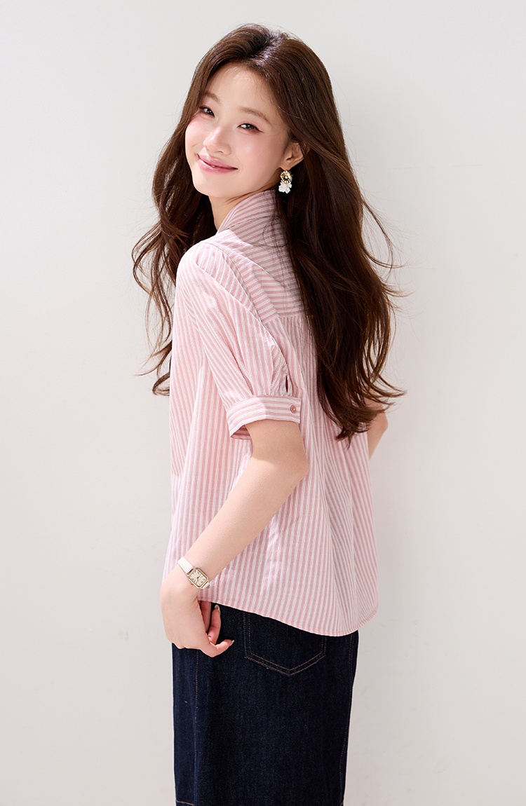 Short sleeve pink stripe small shirt summer unique shirt