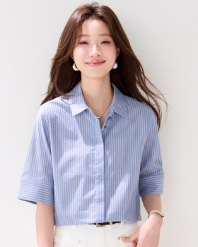 Summer blue stripe tops short sleeve Casual fashion shirt