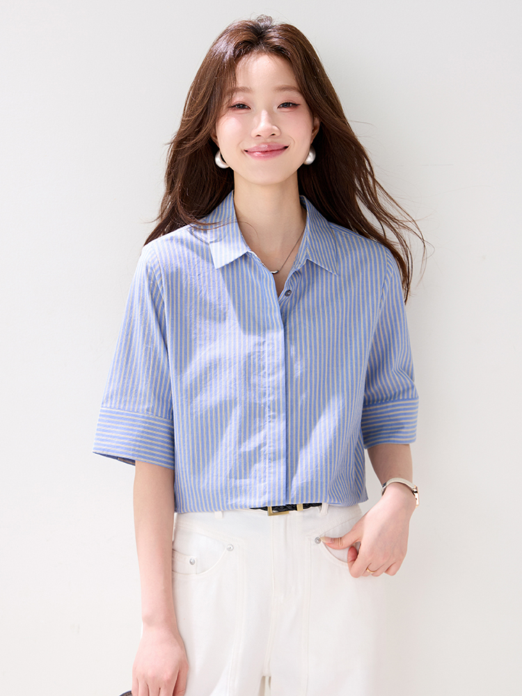 Summer blue stripe tops short sleeve Casual fashion shirt