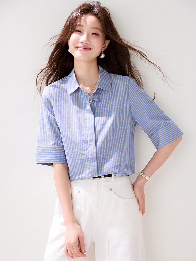 Summer blue stripe tops short sleeve Casual fashion shirt