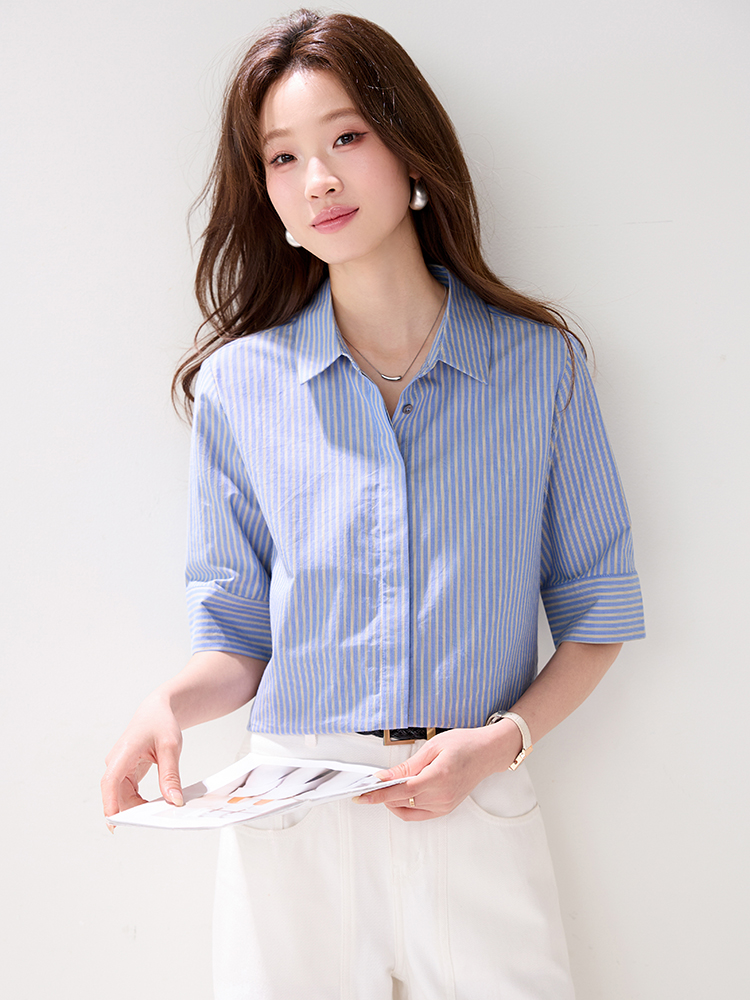 Summer blue stripe tops short sleeve Casual fashion shirt