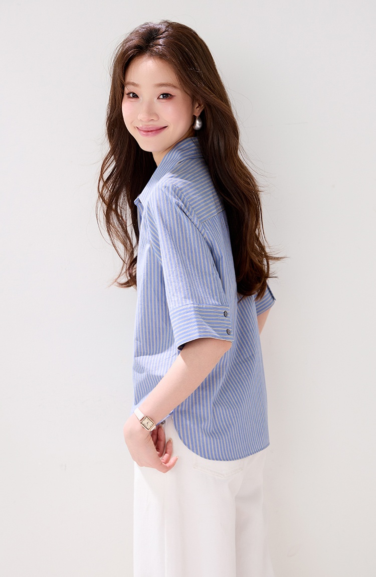 Summer blue stripe tops short sleeve Casual fashion shirt