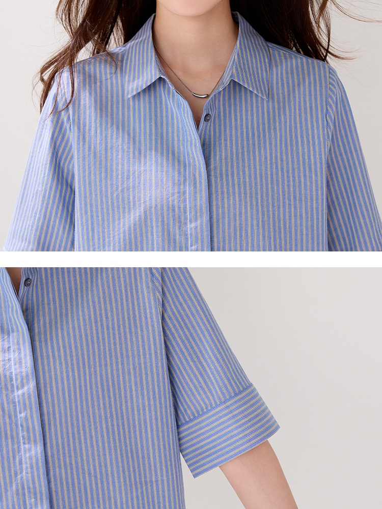 Summer blue stripe tops short sleeve Casual fashion shirt