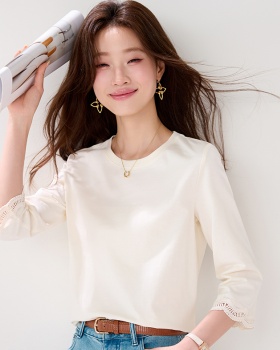 Summer short sleeve round neck tops lace cotton T-shirt for women