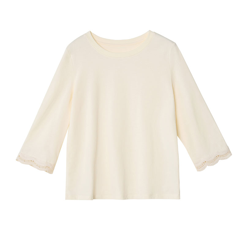 Summer short sleeve round neck tops lace cotton T-shirt for women