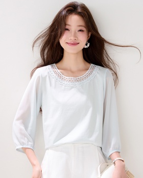 Short sleeve France style hollow tops lace summer T-shirt