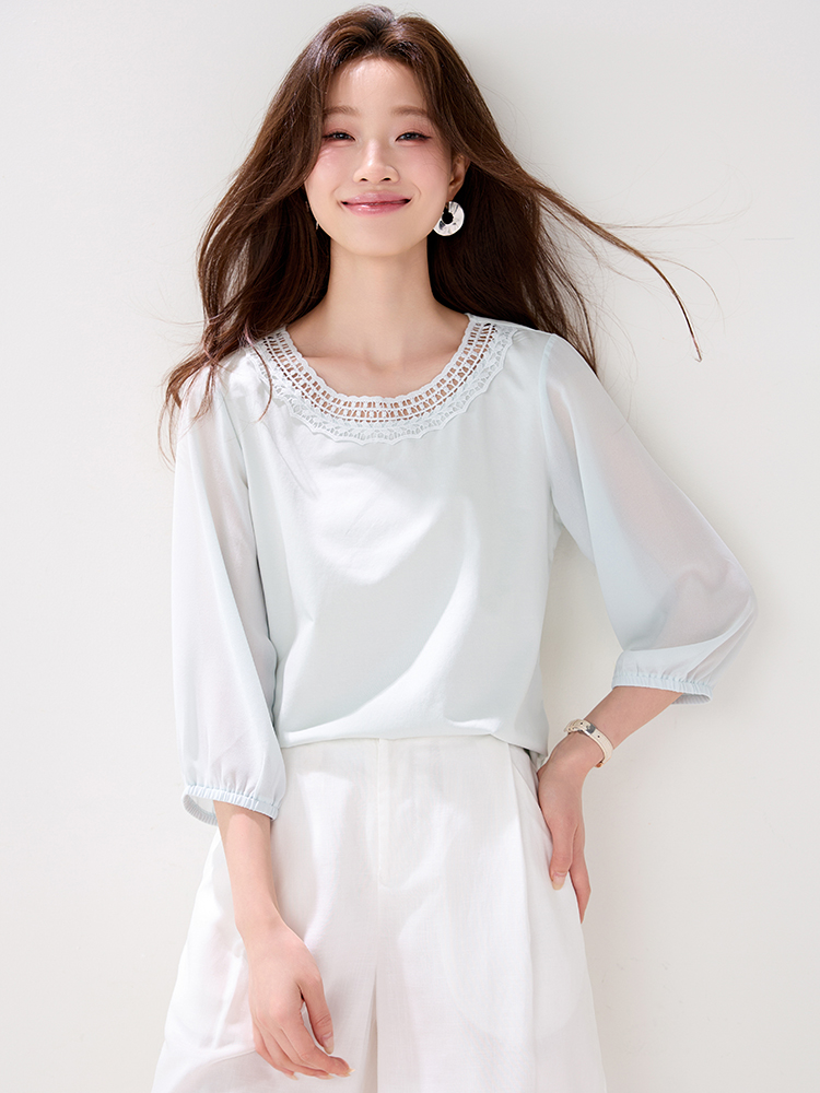 Short sleeve France style hollow tops lace summer T-shirt