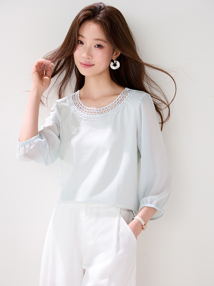 Short sleeve France style hollow tops lace summer T-shirt