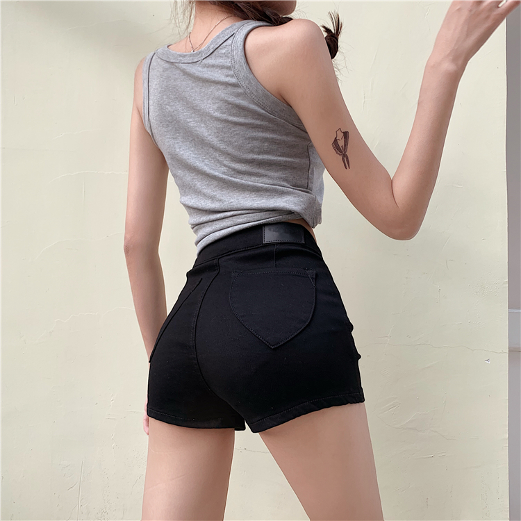 All-match slim short jeans pocket hip raise shorts