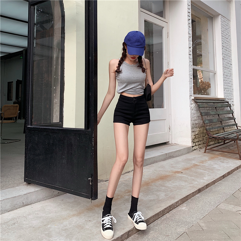 All-match slim short jeans pocket hip raise shorts