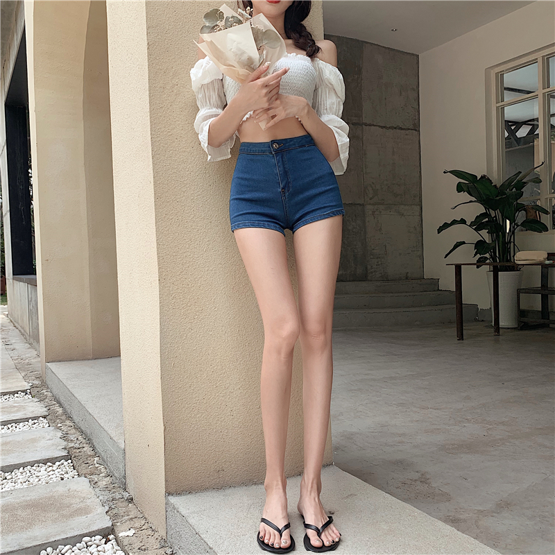 All-match slim short jeans pocket hip raise shorts